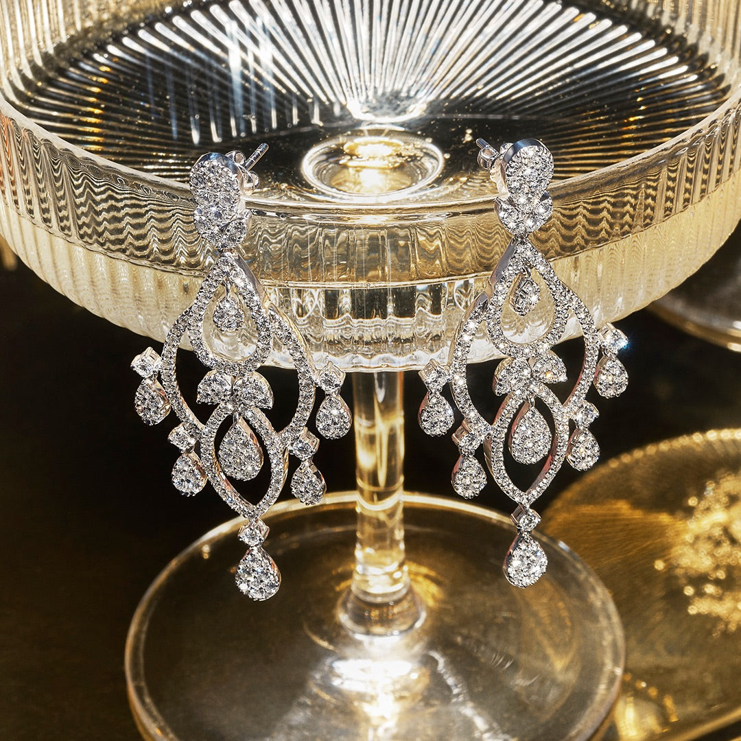 Diamond Pyrus Drop Chandelier Earrings 5ct in 18K White Gold P3402