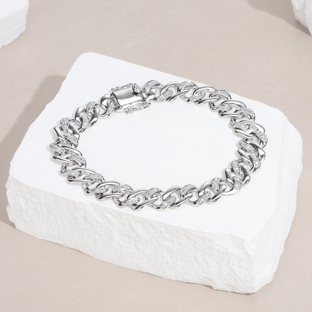0.50ct Mens Lab Diamond Cuban Link Bracelet in 925 Sterling Silver