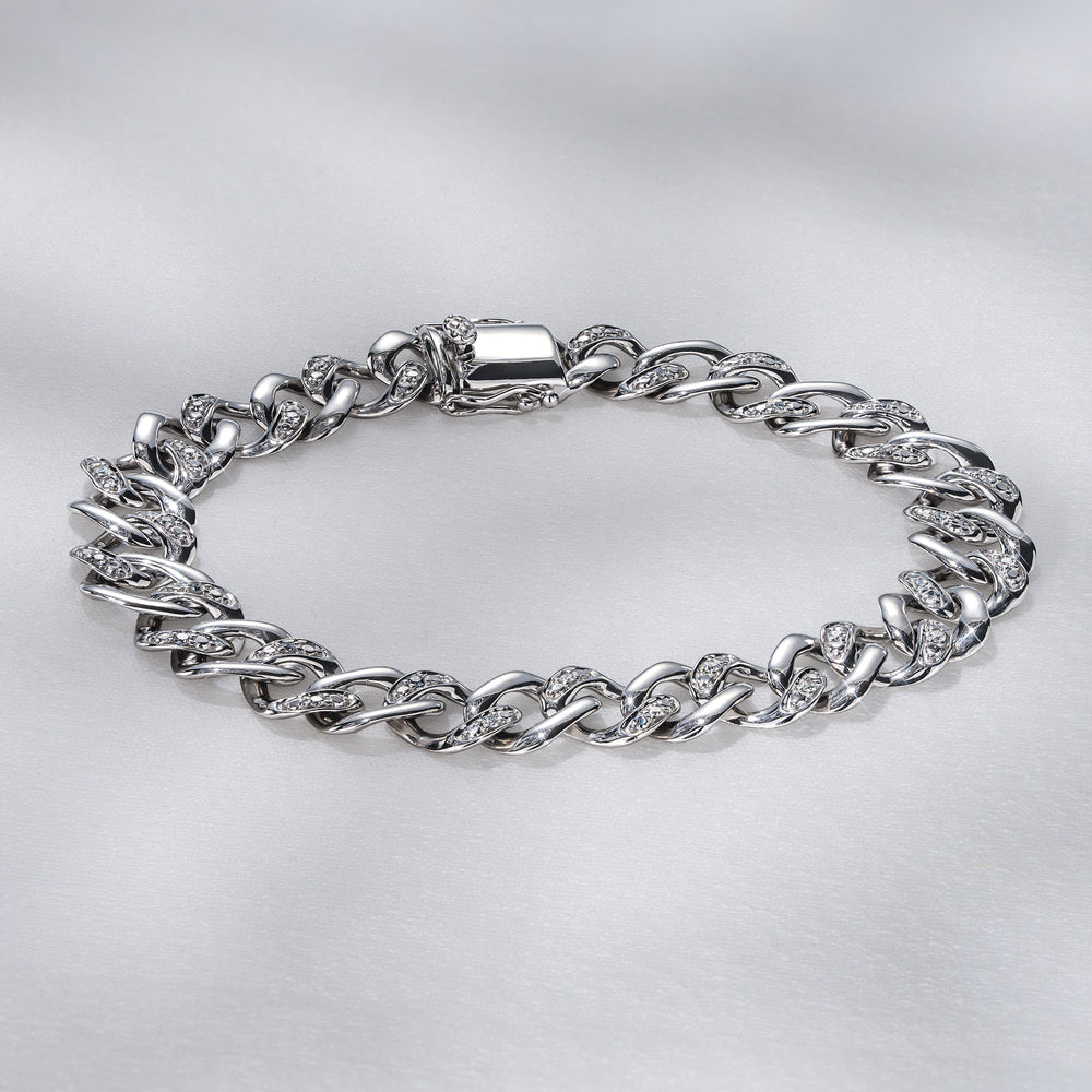 0.50ct Mens Lab Diamond Cuban Link Bracelet in 925 Sterling Silver