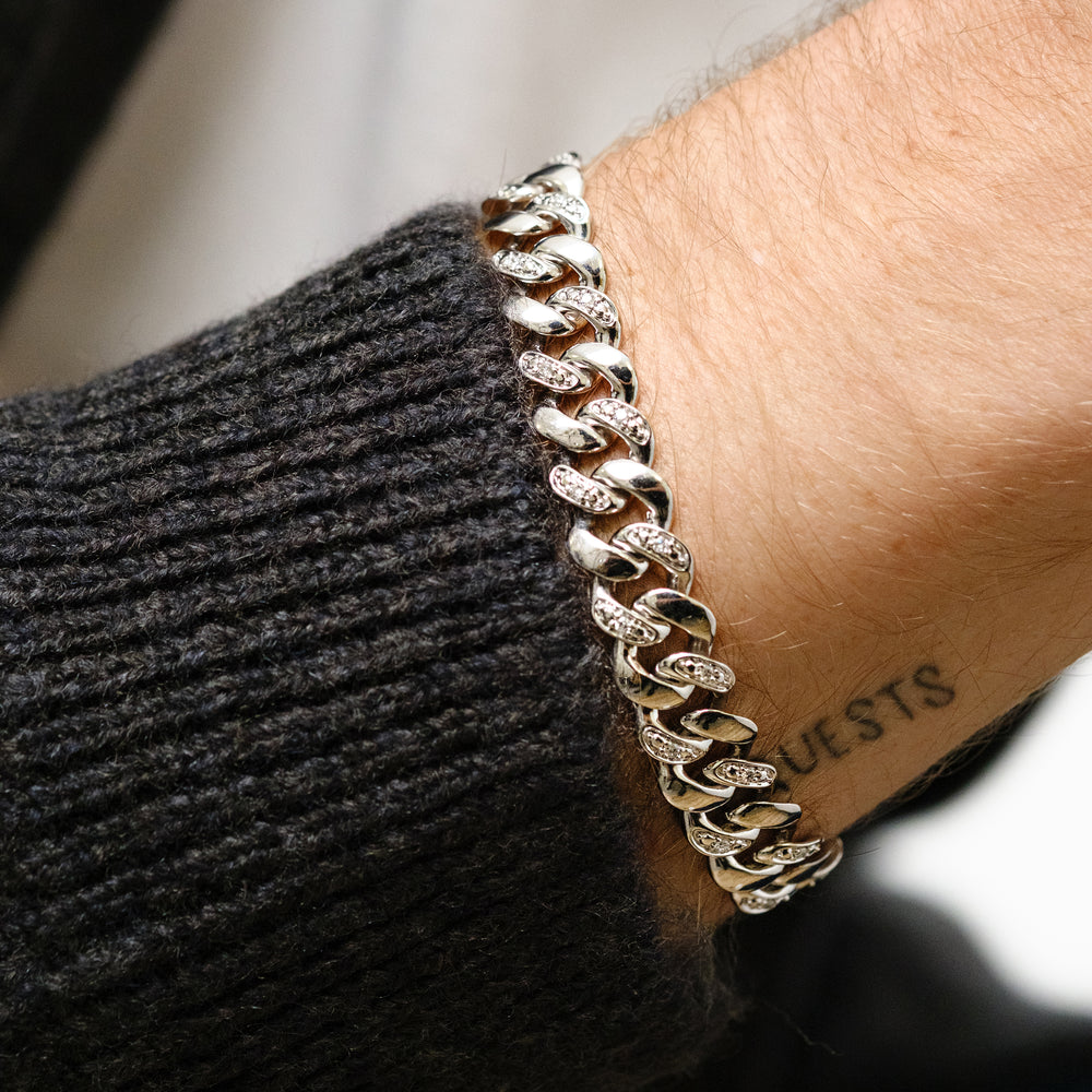 0.50ct Mens Lab Diamond Cuban Link Bracelet in 925 Sterling Silver