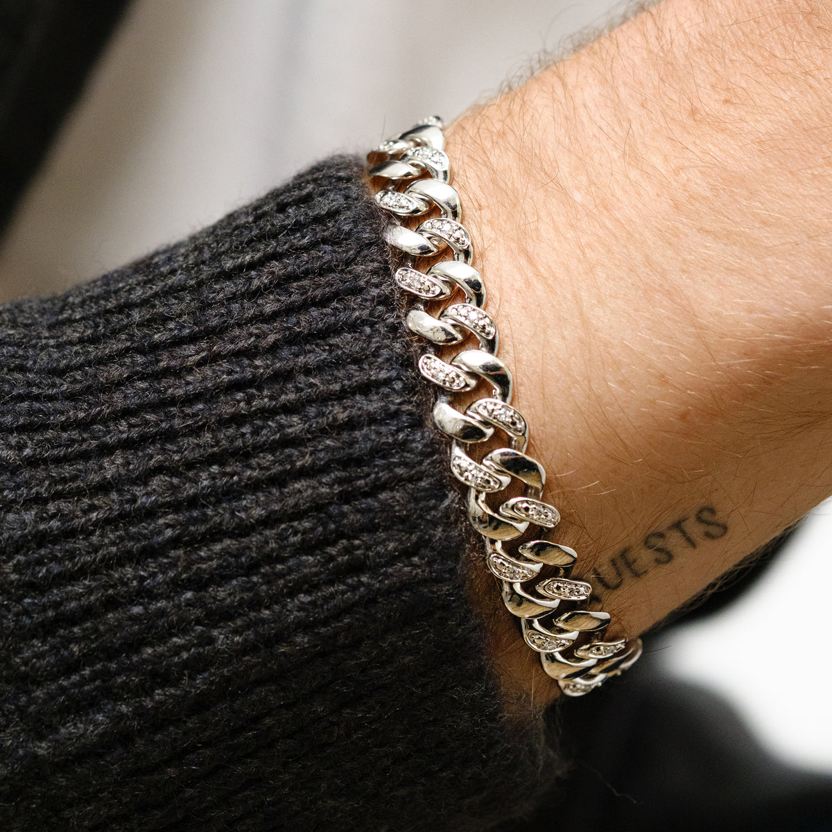 0.50ct Mens Lab Diamond Cuban Link Bracelet in 925 Sterling Silver