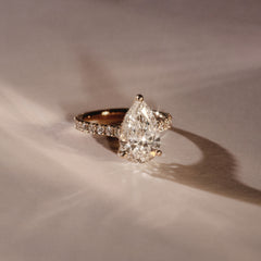 Amora Pear 3.36ct Hidden Halo Lab Diamond Engagement Ring With Side Stones Set in 18K Gold