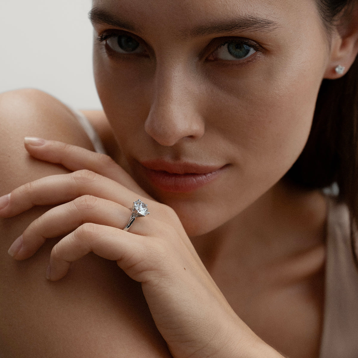 Low Set Chloe 3.00ct Lab Diamond Round Cut Engagement Ring in 18K White Gold G/VS1