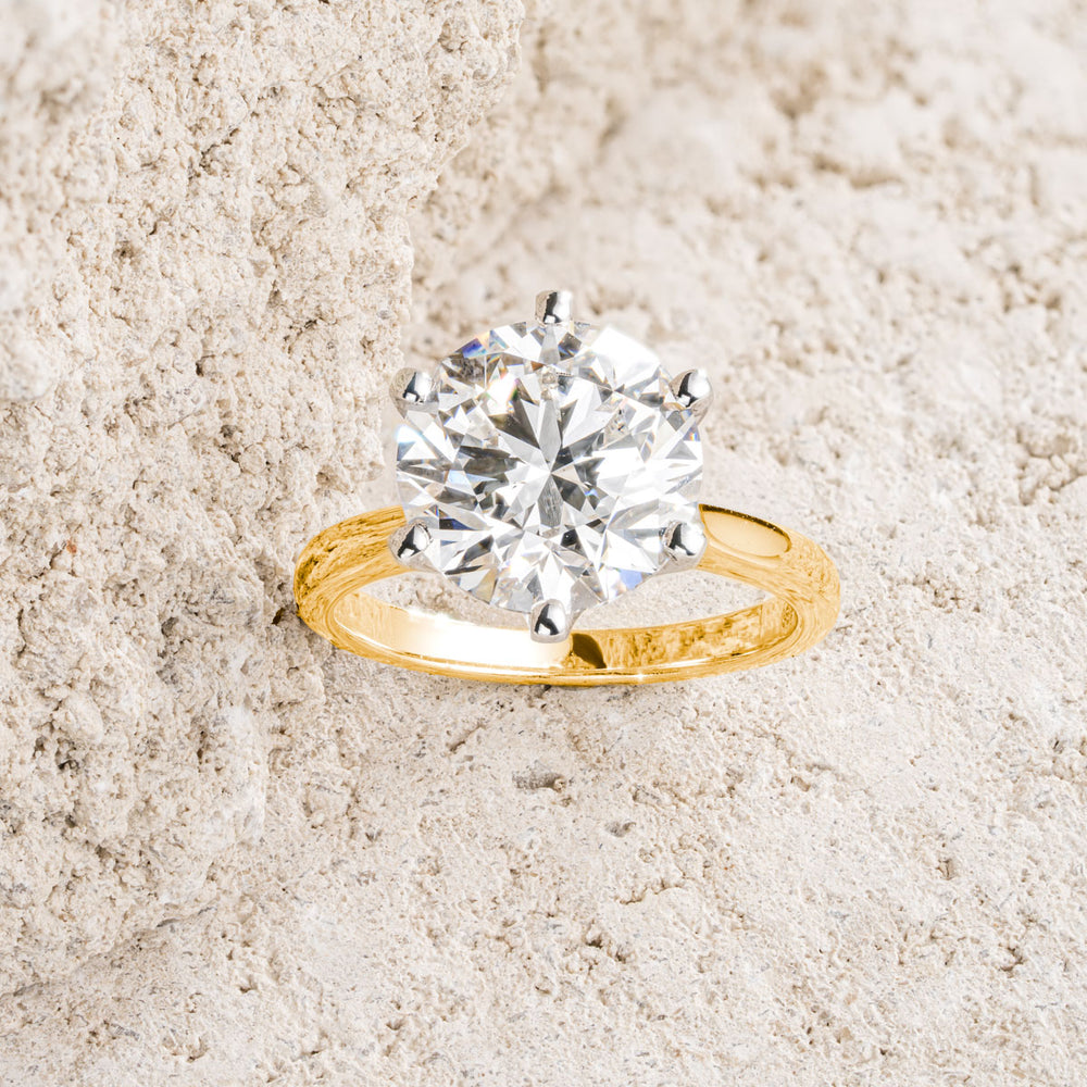 Low Set Chloe 5.00ct Lab Diamond Round Cut Engagement Ring in 18K Yellow Gold G/VS1
