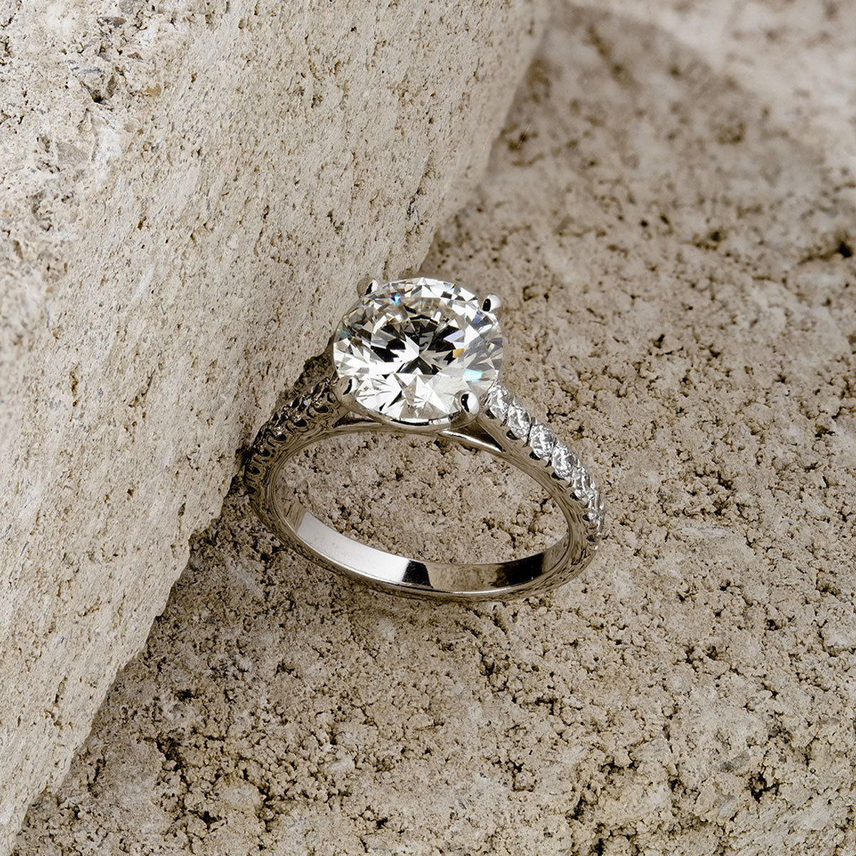Natalia 3.45ct Lab Diamond Round Cut Engagement Ring in 18K White Gold G/VS1