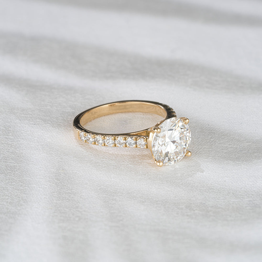 Natalia 3.45ct Lab Diamond Round Cut Engagement Ring in 18K Yellow Gold G/VS1