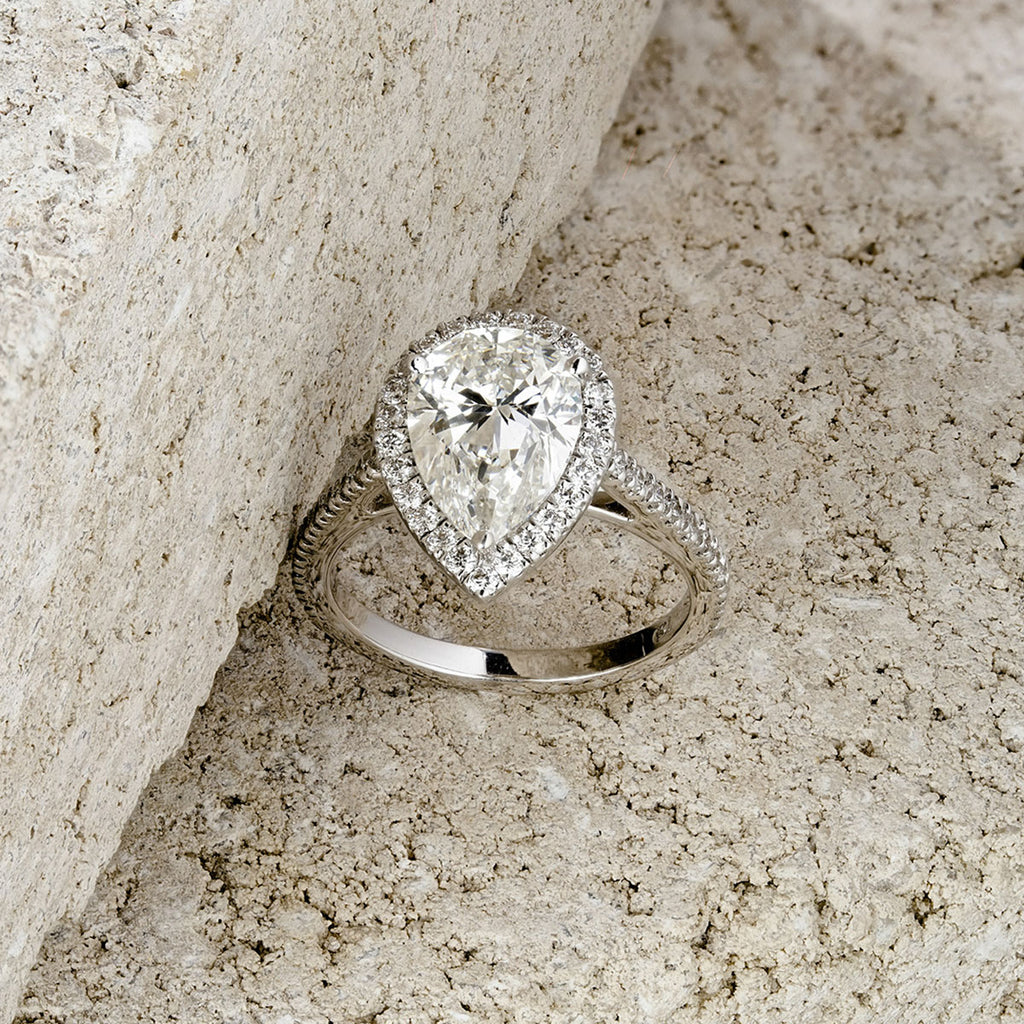 Diana 3.60ct Lab Diamond Pear Cut Engagement Ring in Platinum G/VS1