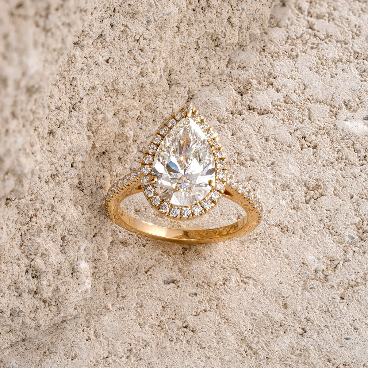 Diana 3.60ct Lab Diamond Pear Cut Engagement Ring in 18K Yellow Gold G/VS1