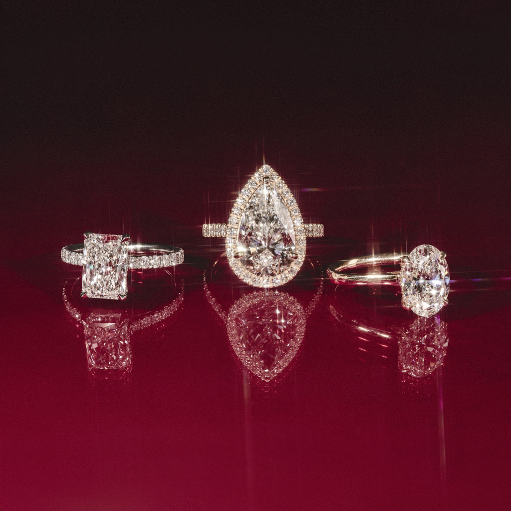 Amora Radiant 1.00ct Hidden Halo Lab Diamond Engagement Ring With Side Stones Set in 18K White Gold