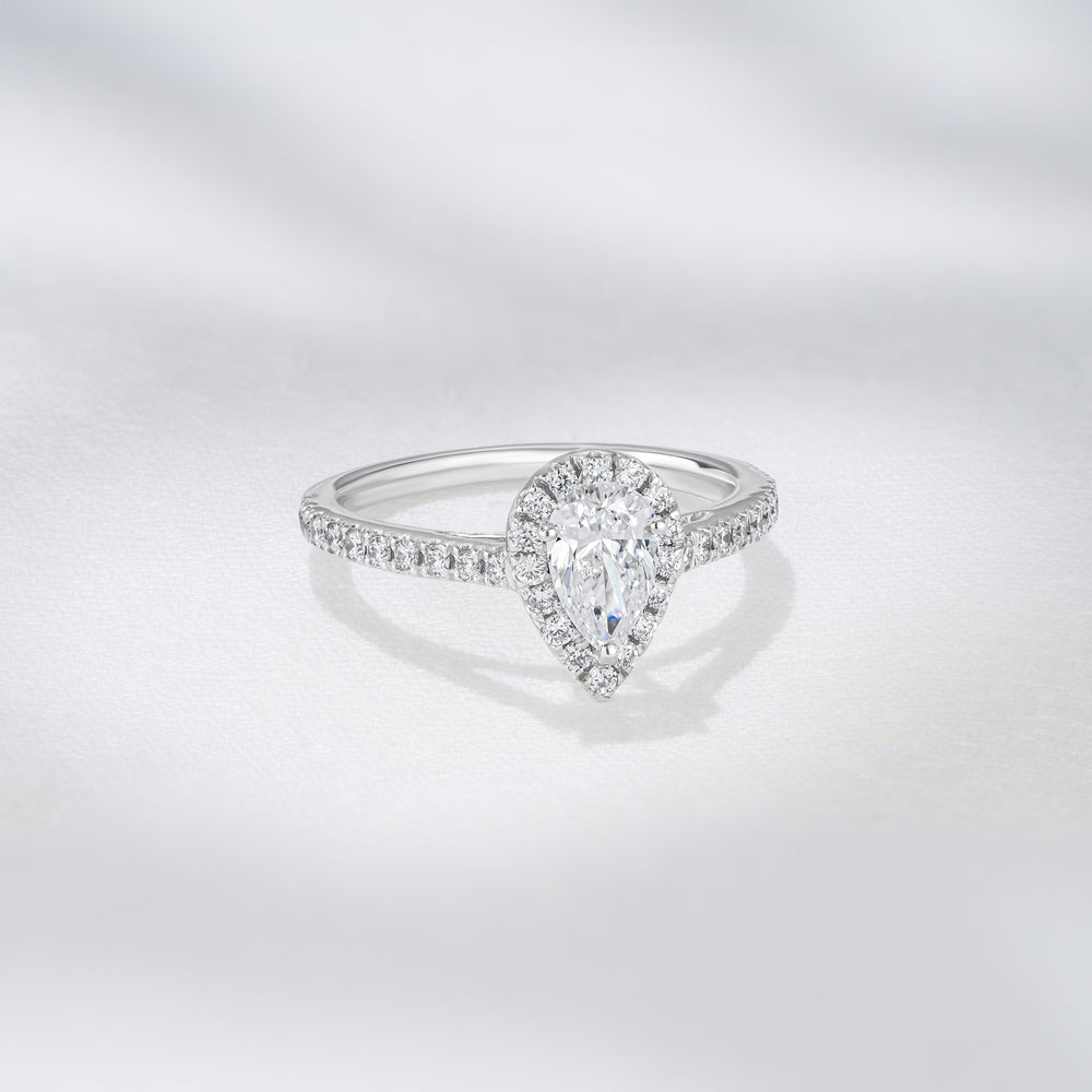 Diana Diamond Pear Halo Engagement Ring Platinum 1ct G/VS2