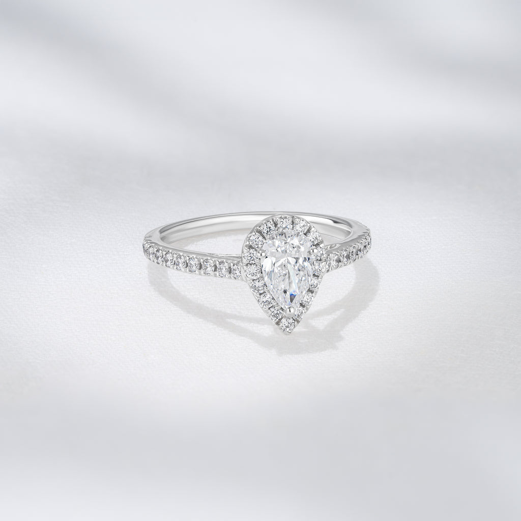 Diana Diamond Pear Halo Engagement Ring Platinum 1ct G/VS