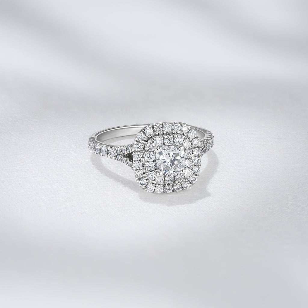 Anastasia Diamond Halo Engagement Ring 18K White Gold 1.30ct G/VS2