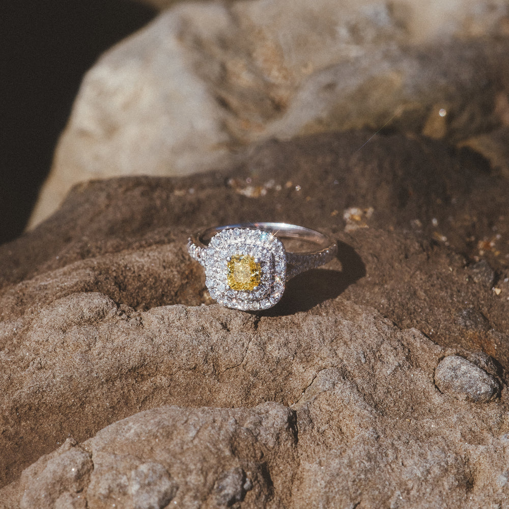 Anastasia Yellow Lab Diamond 1.30ct Halo Ring in 18K White Gold - Elara Collection