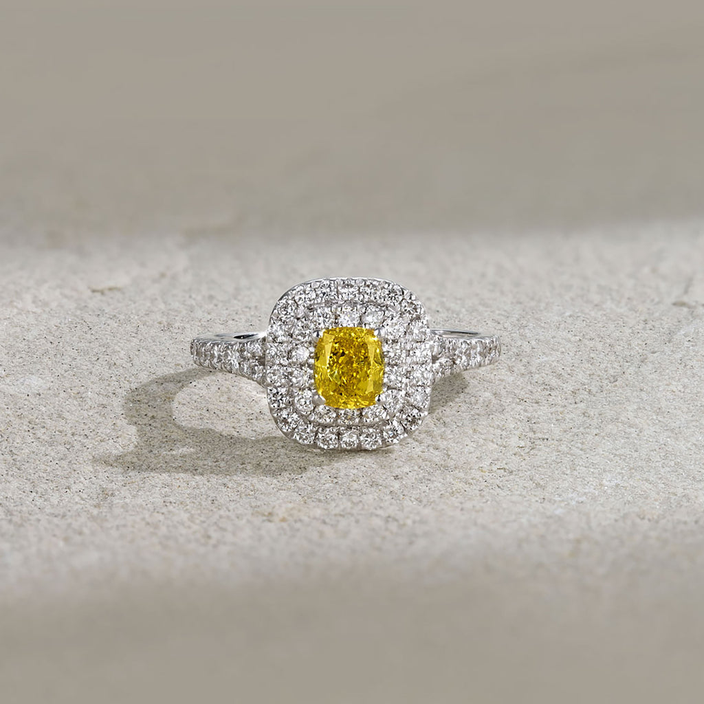 Anastasia Yellow Lab Diamond 1.30ct Halo Ring in 18K White Gold - Elara Collection