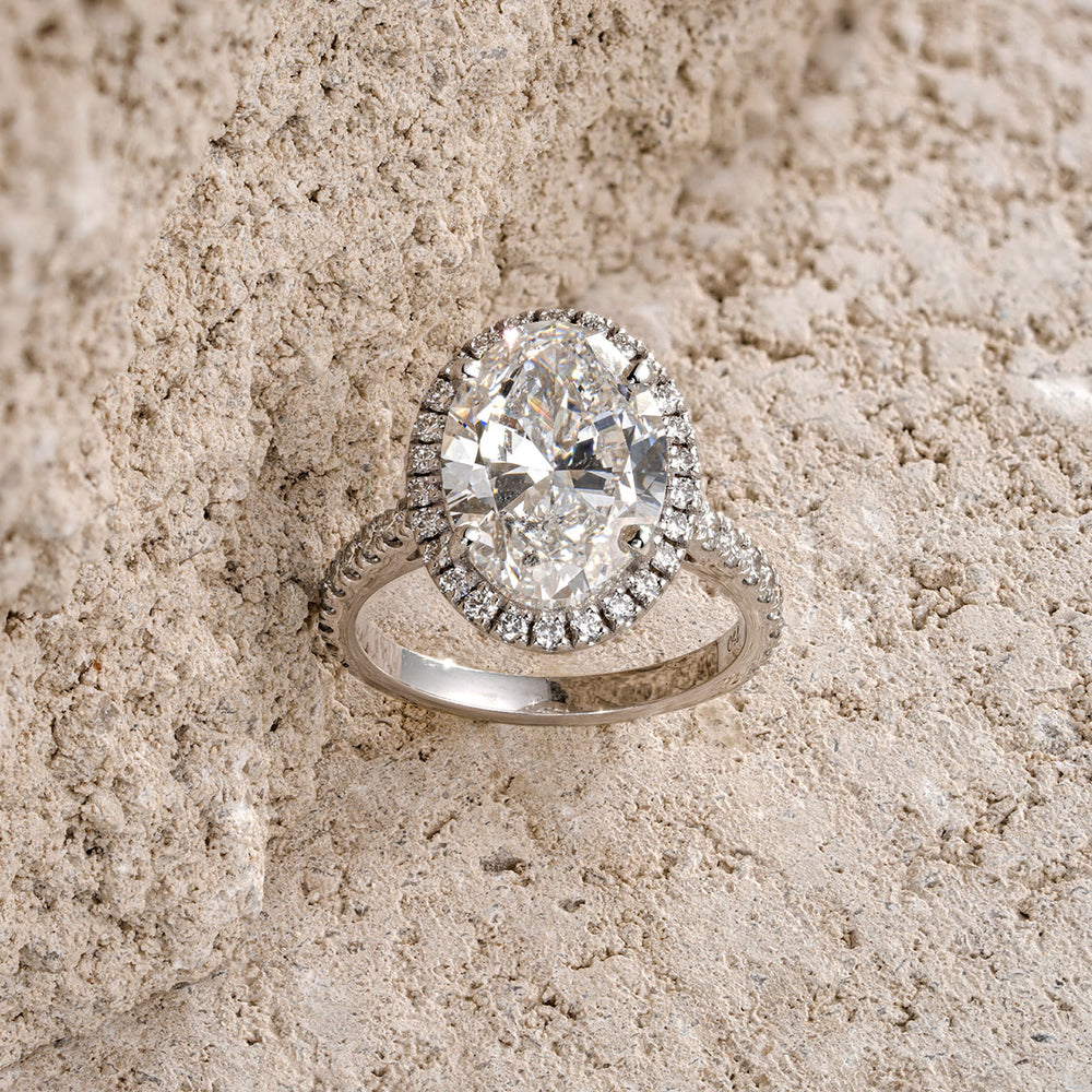 Georgina 5.70ct Lab Diamond Oval Cut Engagement Ring in 18K White Gold G/VS1