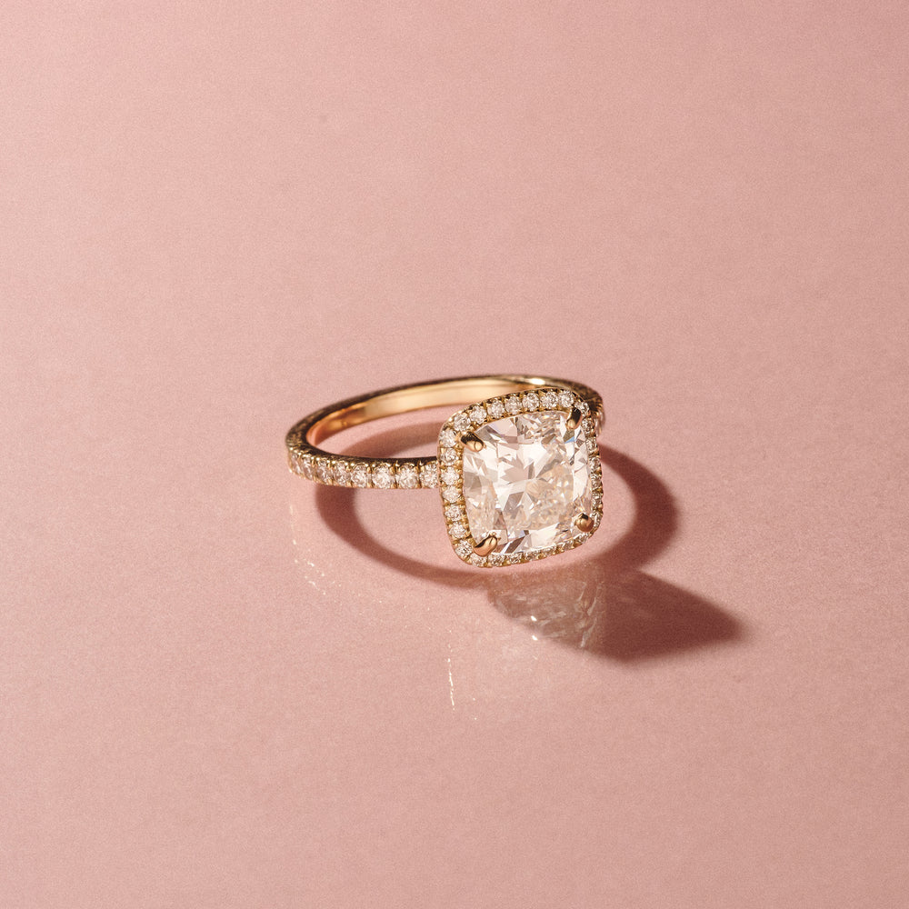 Beatrice 3.55ct Lab Diamond Cushion Cut Engagement Ring in 18K Yellow Gold G/VS1