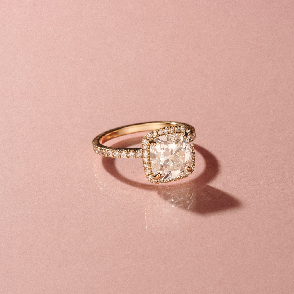 Beatrice 3.55ct Lab Diamond Cushion Cut Engagement Ring in 18K Yellow Gold G/VS1