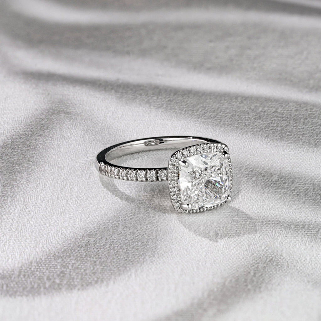 Beatrice 3.55ct Lab Diamond Cushion Cut Engagement Ring in 18K White Gold G/VS1