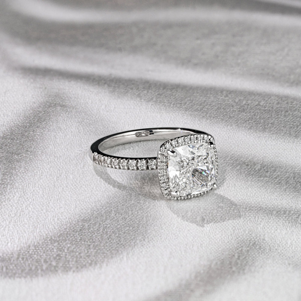 Beatrice 3.55ct Lab Diamond Cushion Cut Engagement Ring in Platinum G/VS1