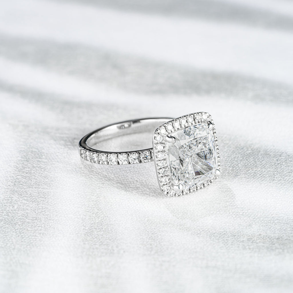 Beatrice 5.75ct Lab Diamond Cushion Cut Engagement Ring in Platinum G/VS1