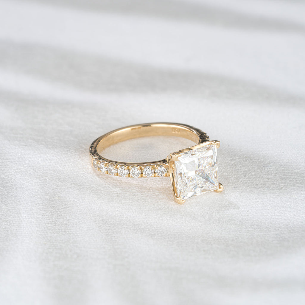Katerina 3.55ct Lab Diamond Princess Cut Engagement Ring in 18K Yellow Gold G/VS1