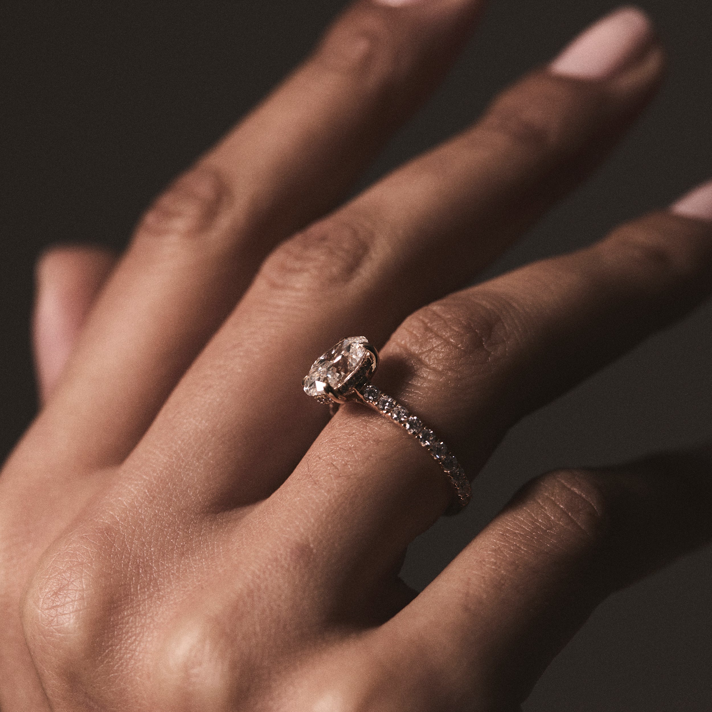 Amora Oval 1.00ct Hidden Halo Lab Diamond Engagement Ring With Side Stones Set in 18K Gold