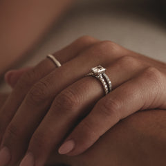 Amora Radiant 1.00ct Hidden Halo Lab Diamond Engagement Ring With Side Stones Set in 18K White Gold