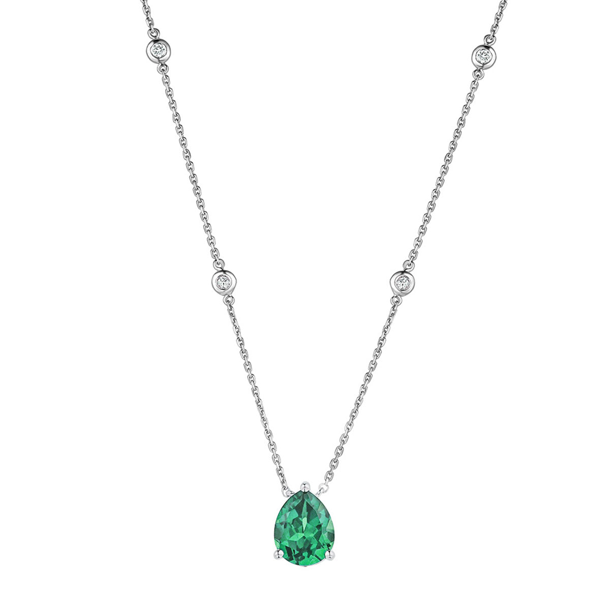 Astra 2.40ct Lab Emerald and Diamond Solitaire Pear Cut Necklace in Silver