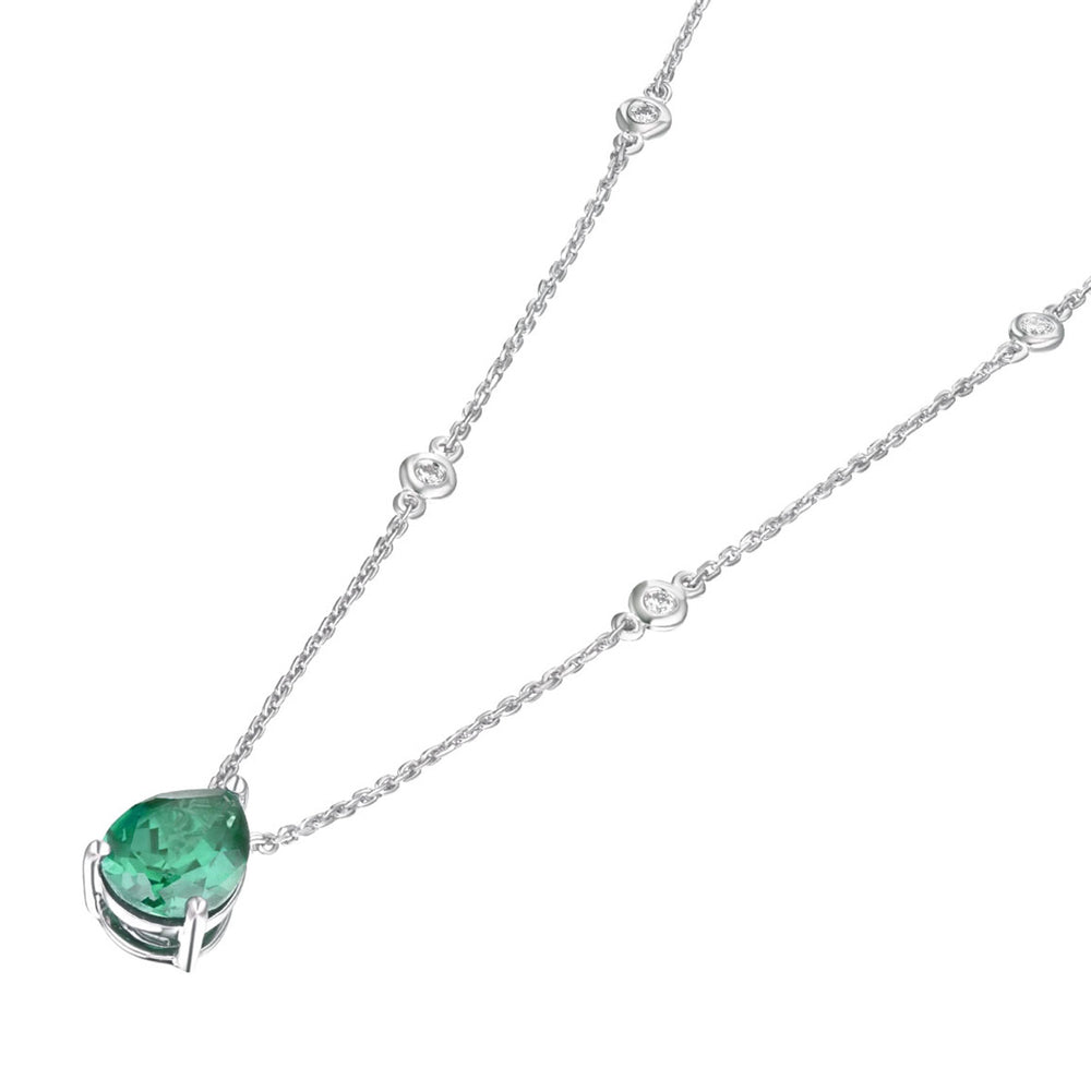 Astra 2.40ct Lab Emerald and Diamond Solitaire Pear Cut Necklace in Silver
