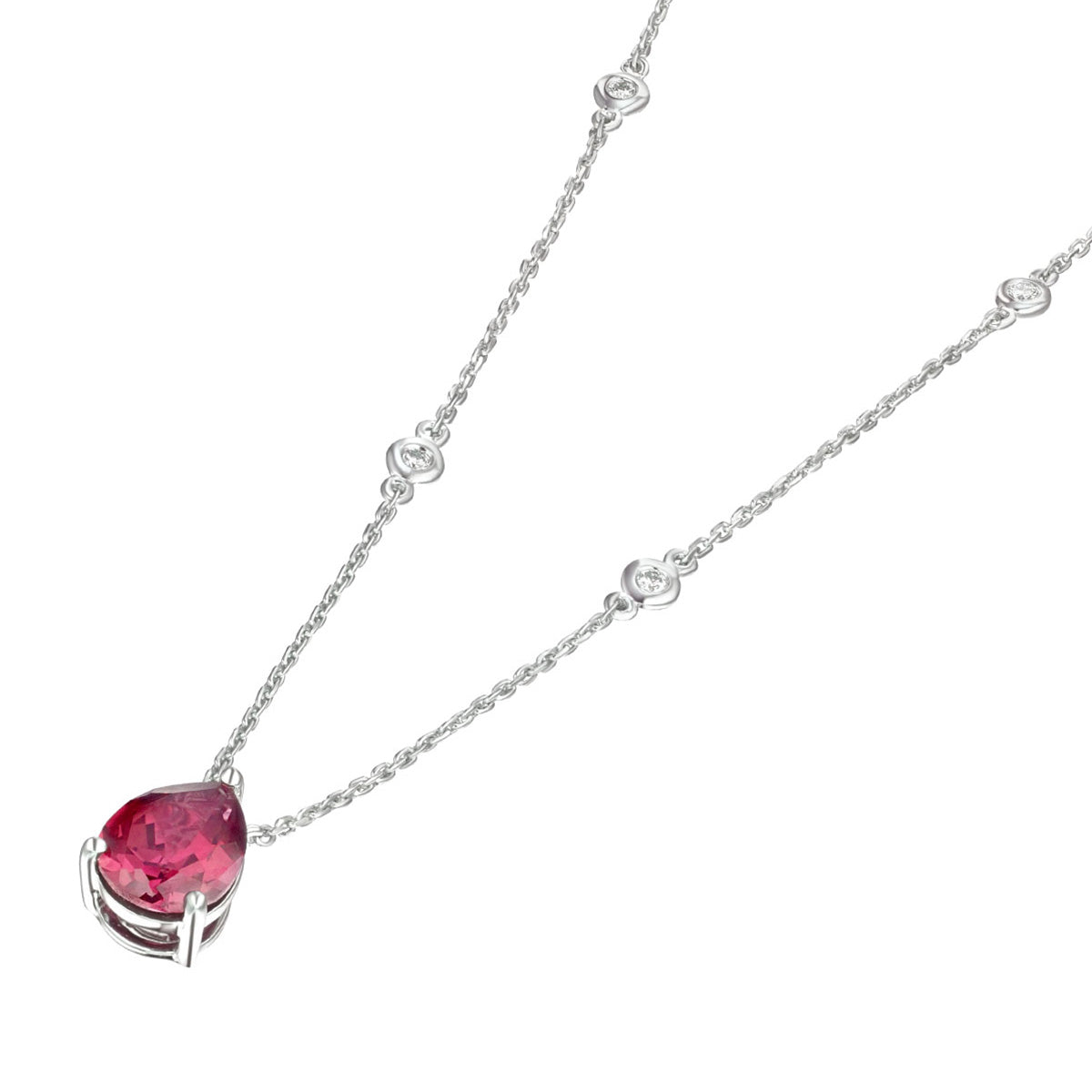 Astra 3.50ct Lab Ruby and Diamond Solitaire Pear Cut Necklace in Silver