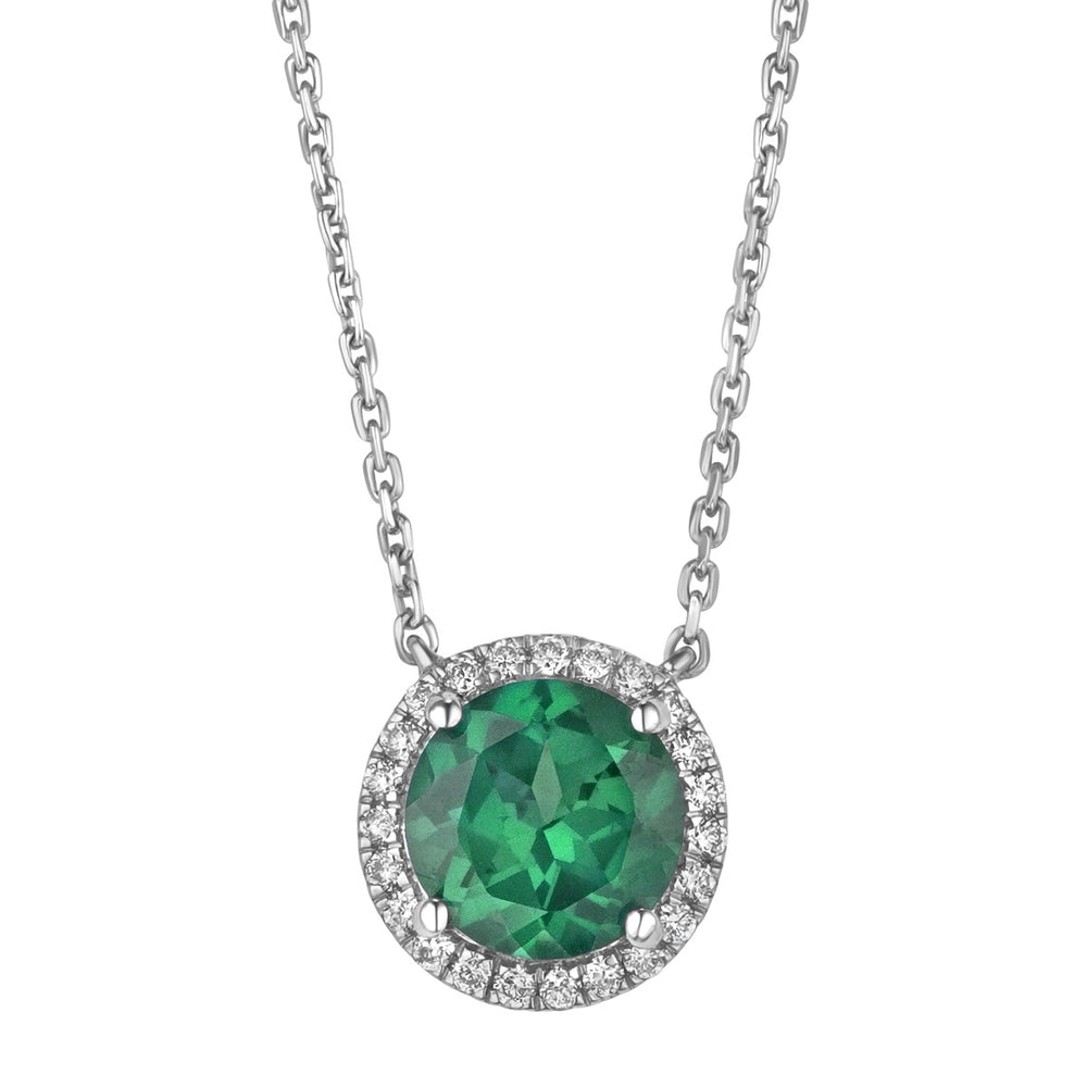 Astra 2.30ct Lab Emerald and Diamond Halo Round Cut Necklace in Silver