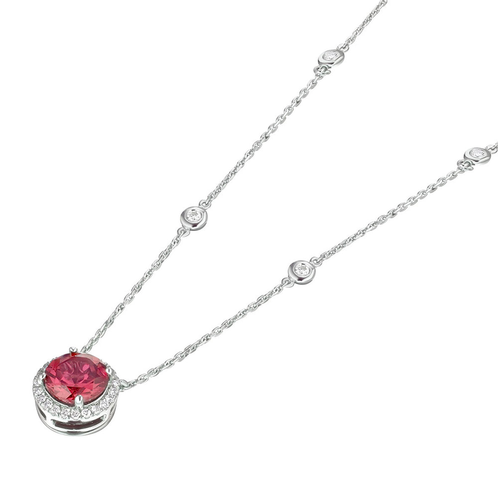 Astra 3.60ct Lab Ruby and Diamond Halo Round Cut Necklace in Silver
