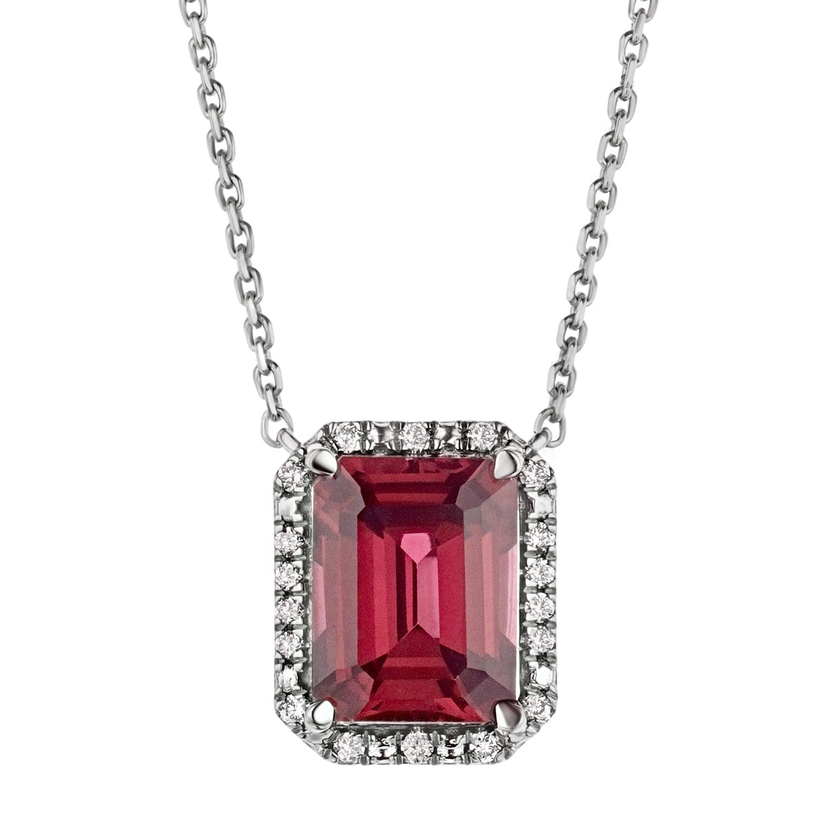 Astra Ruby Astra 1.80ct Lab Ruby and Diamond Halo Octagon Cut Necklace in Silver ...
