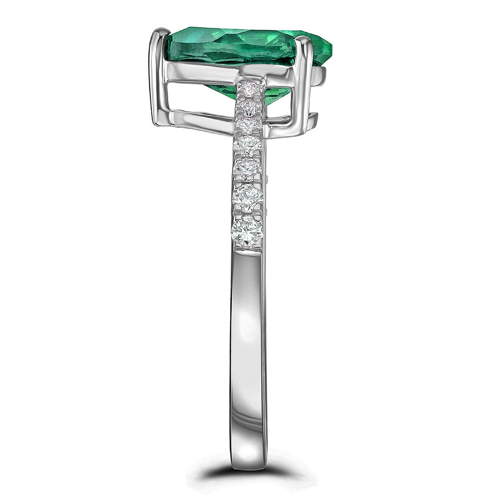 Astra 2.30ct Lab Emerald and Diamond Shoulder Set Pear Cut Ring in Silver