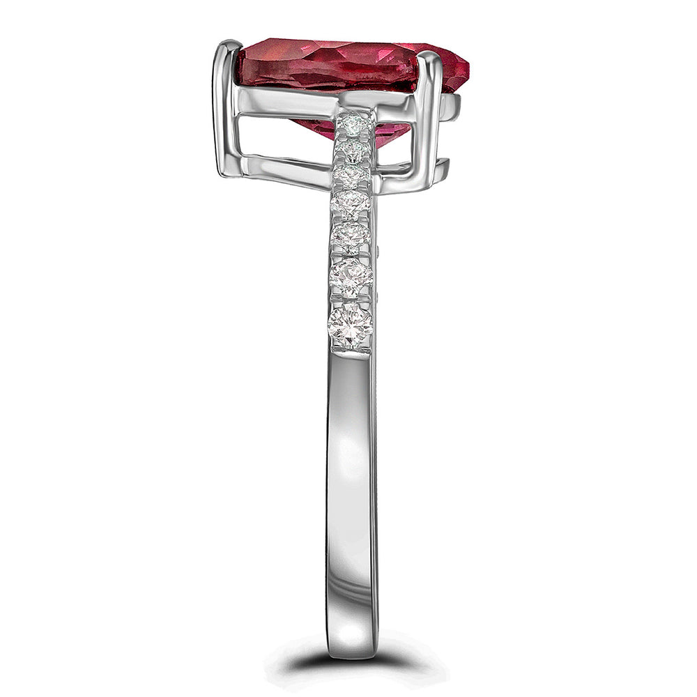 Astra 3.50ct Lab Ruby and Diamond Shoulder Set Pear Cut Ring in Silver