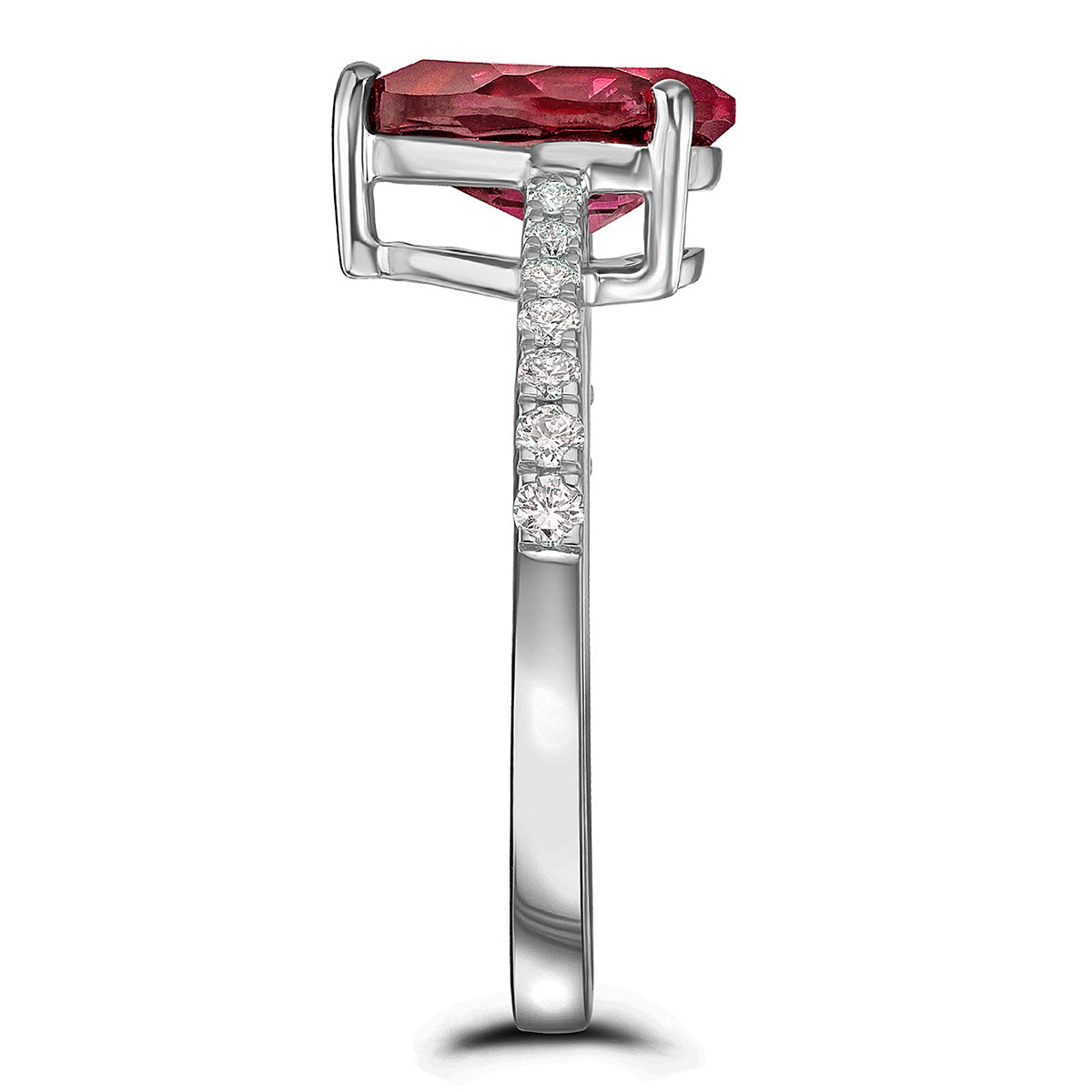 Astra 3.50ct Lab Ruby and Diamond Shoulder Set Pear Cut Ring in Silver