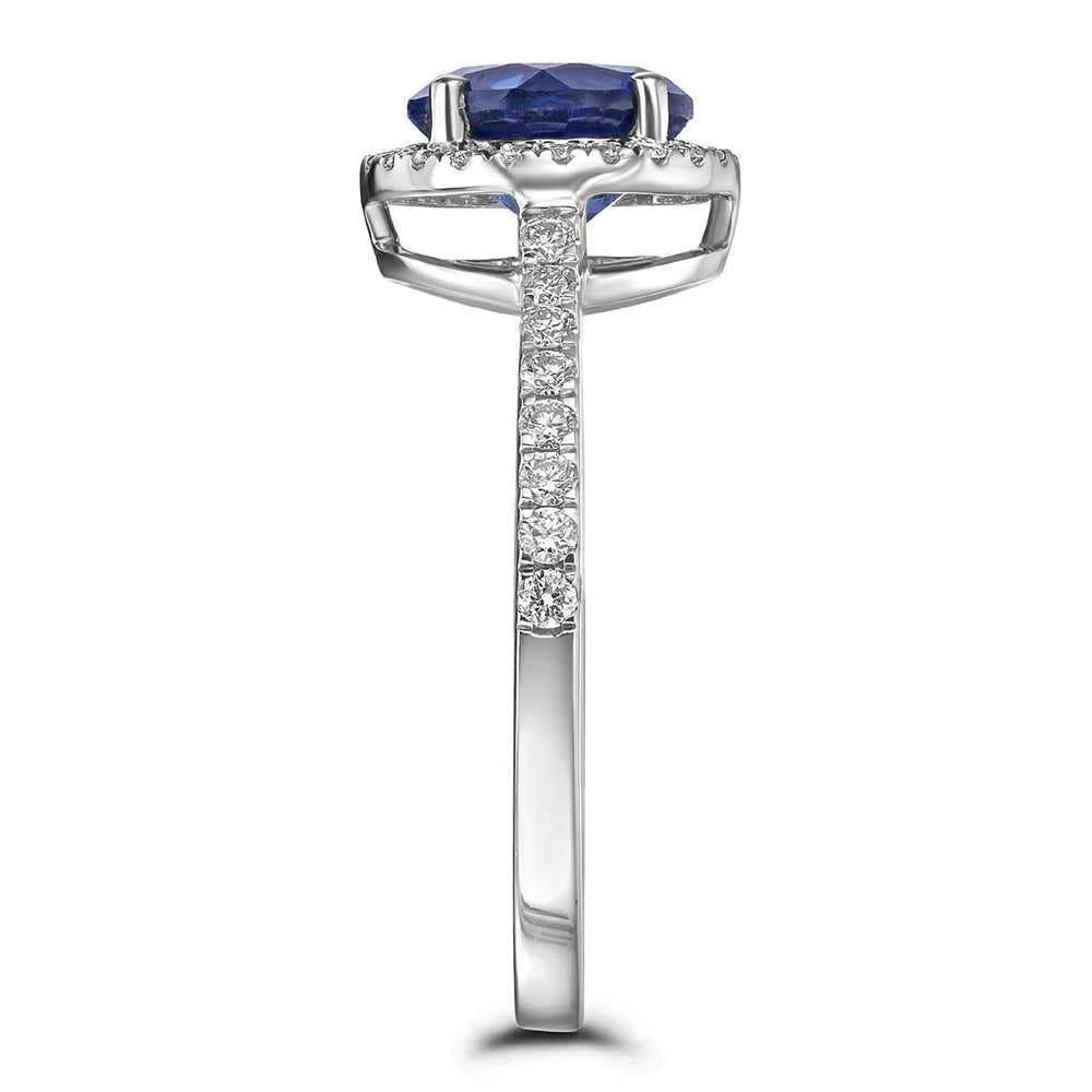 Astra 3.60ct Lab Sapphire and Diamond Halo Shoulder Set Round Cut in Silver