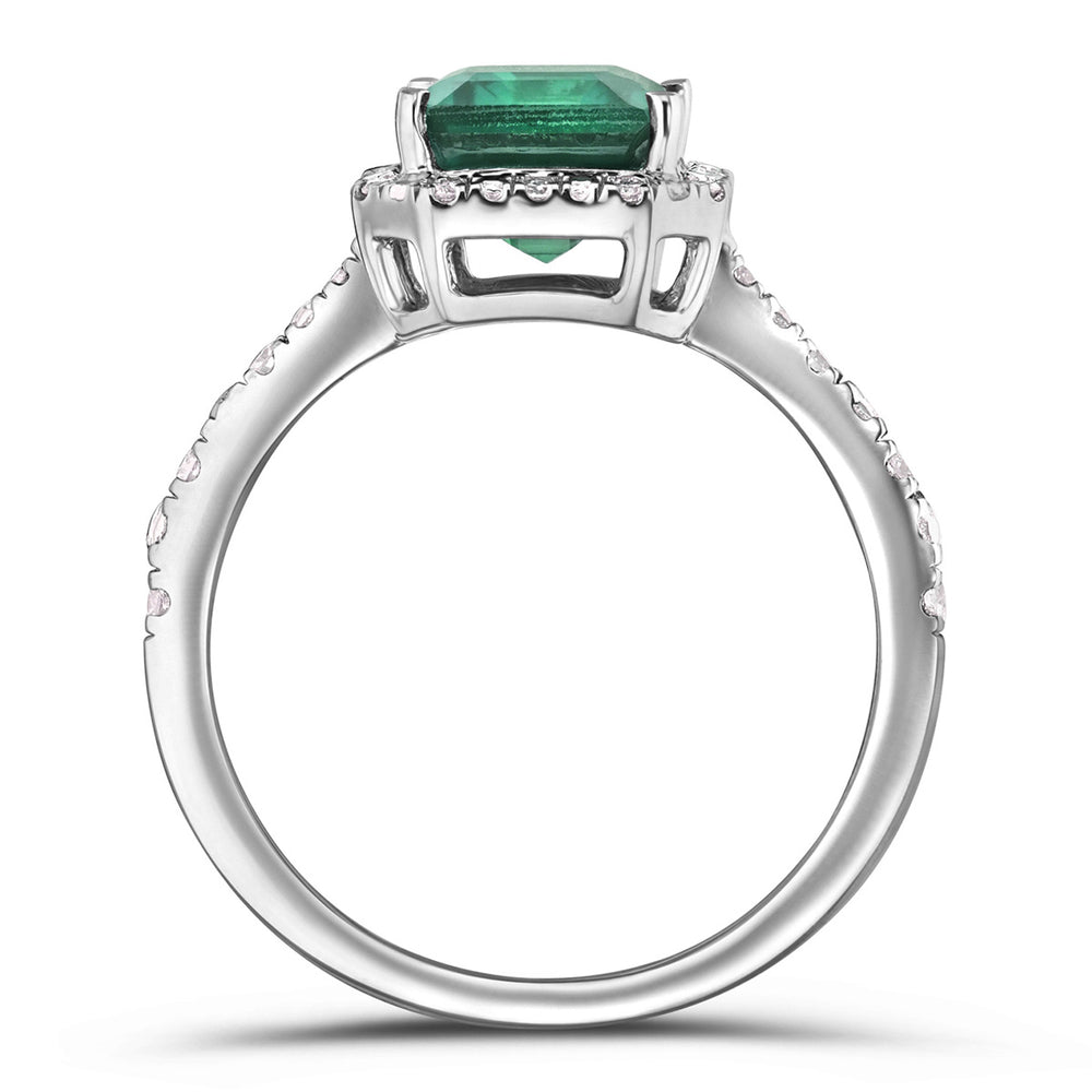 Astra 1.50ct Lab Emerald and Diamond Halo Shoulder Set Octagon Cut Ring in Silver