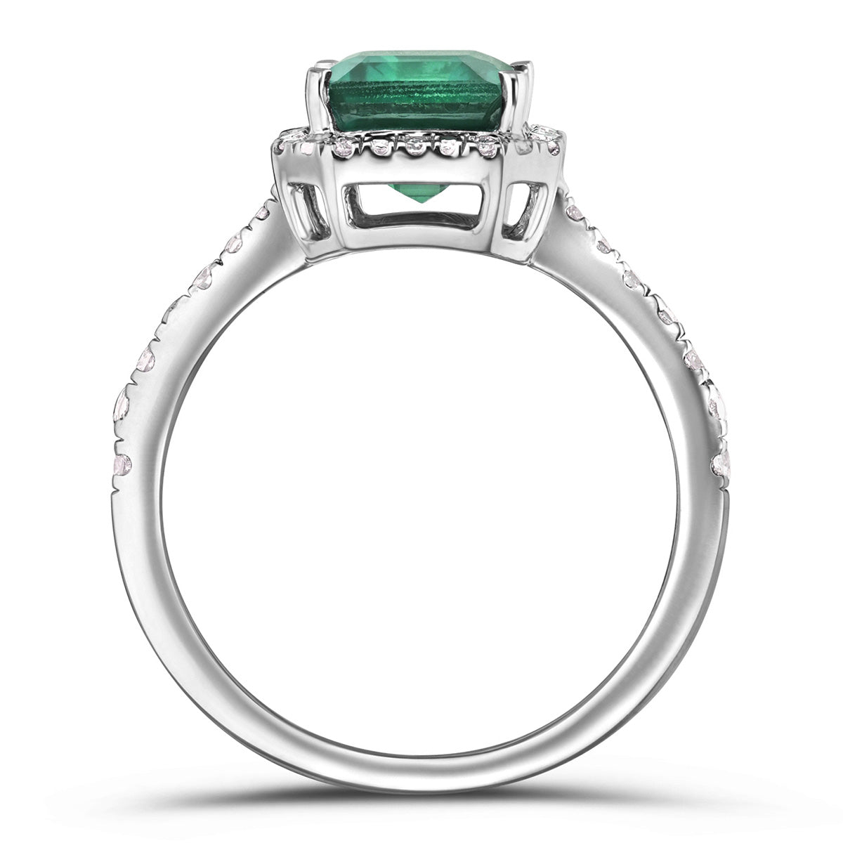 Astra 1.50ct Lab Emerald and Diamond Halo Shoulder Set Octagon Cut Ring in Silver