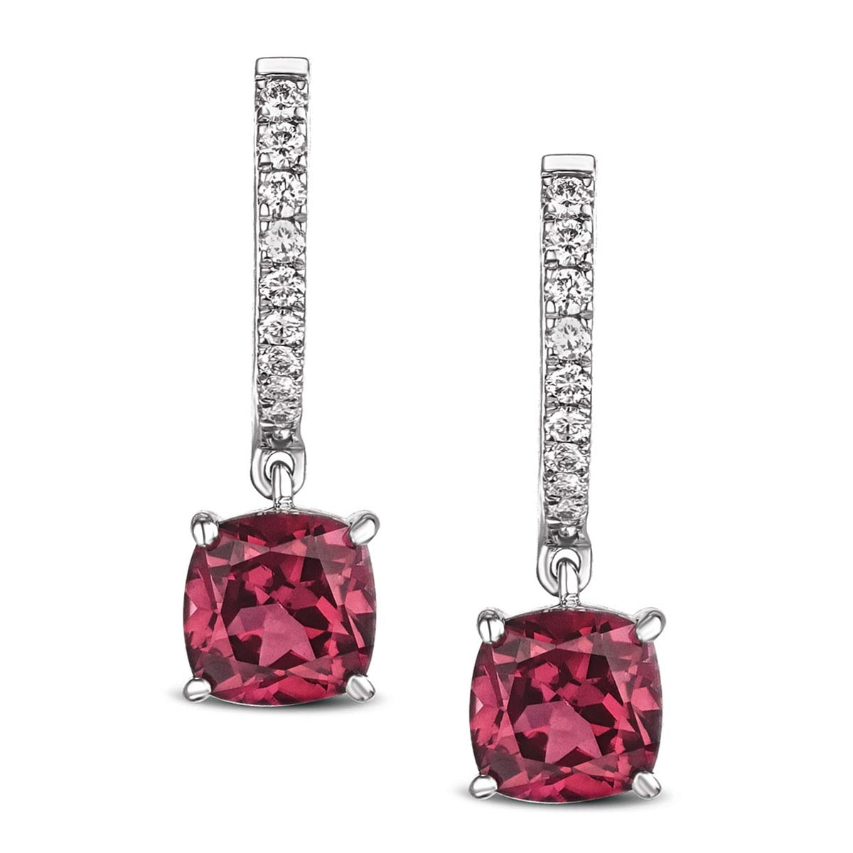 Astra 4.00ct Lab Ruby and Diamond Drop Cushion Cut Earrings in Silver ...