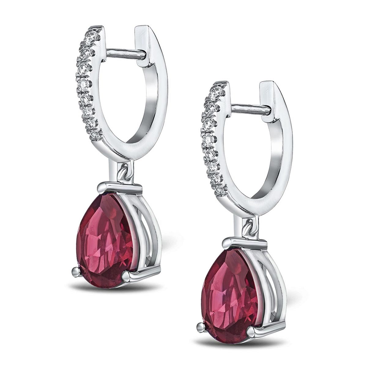 Astra 6.80ct Lab Ruby and Diamond Drop Pear Cut Earrings in Silver ...