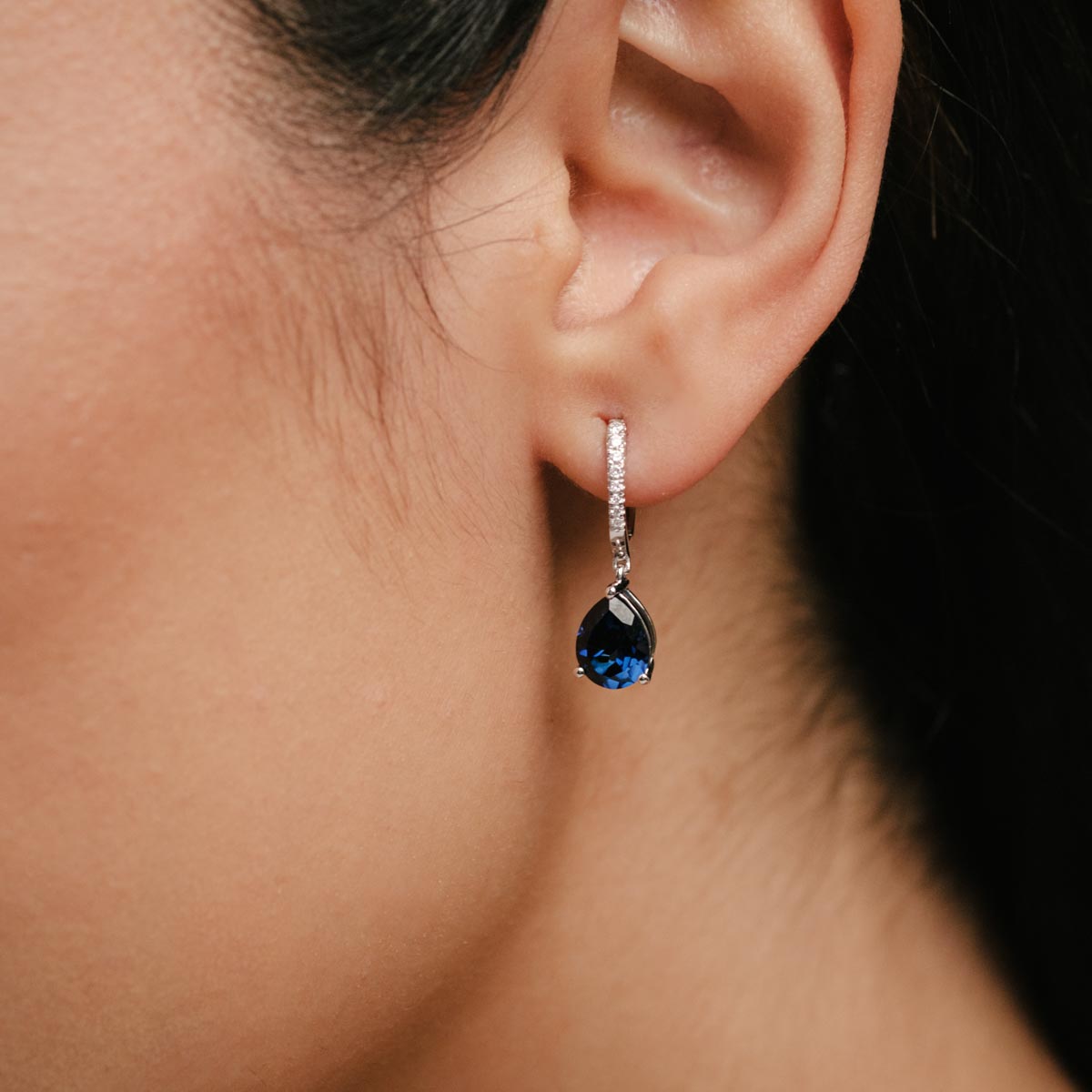 Astra 6.50ct Lab Sapphire and Diamond Drop Pear Cut Earrings in Silver