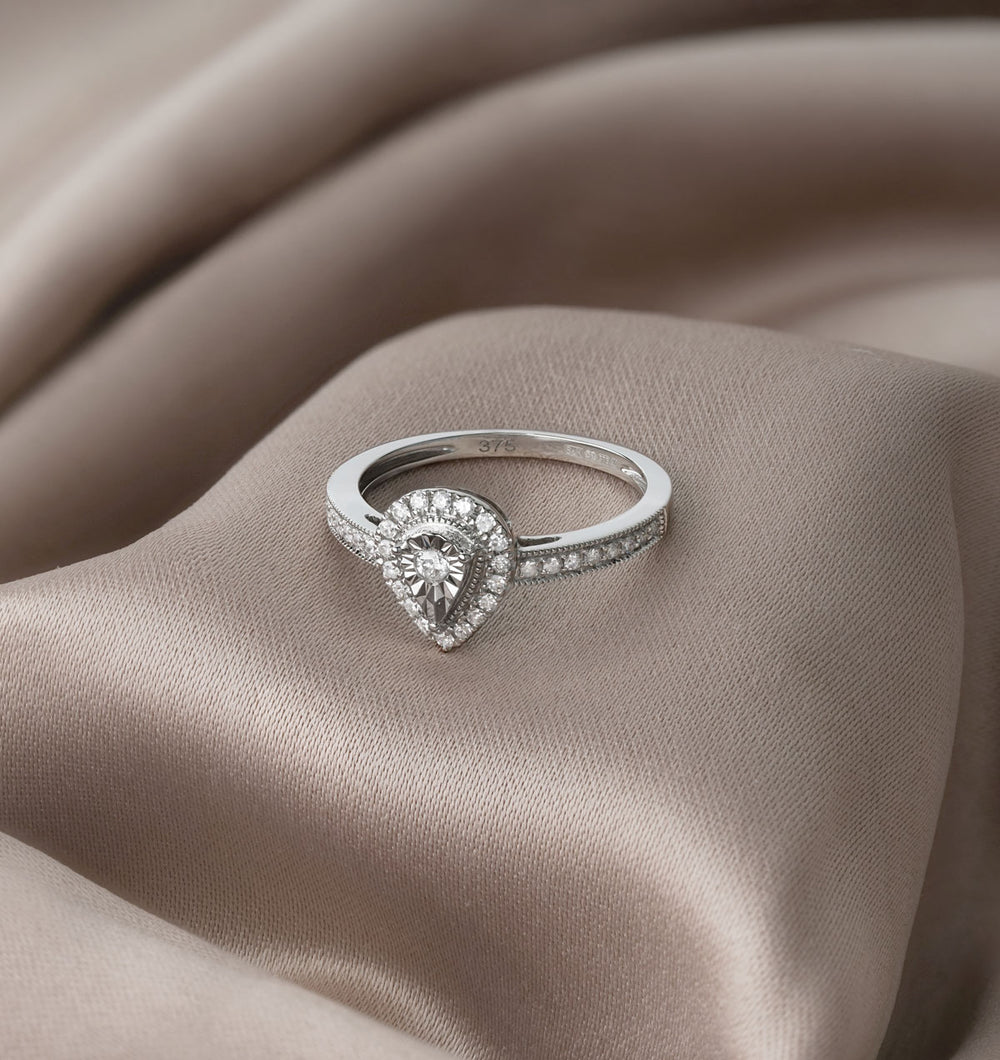 Masami Pear Shaped Pave Diamond Engagement Ring 0.15ct 9K White Gold