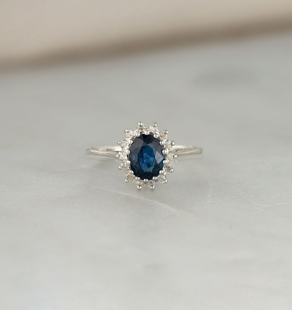 Sapphire 0.95ct And Diamond 9K White Gold Ring