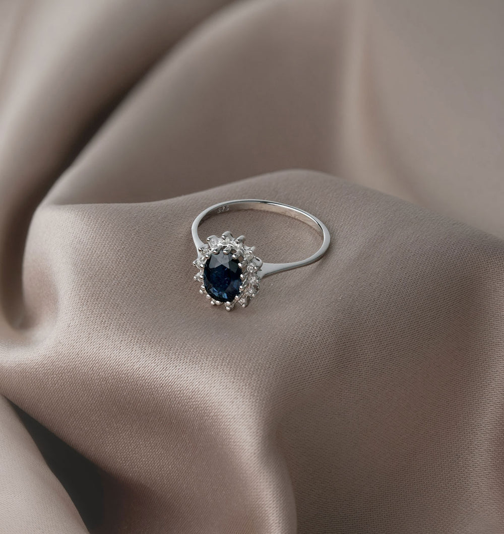 Sapphire 0.95ct And Diamond 9K White Gold Ring