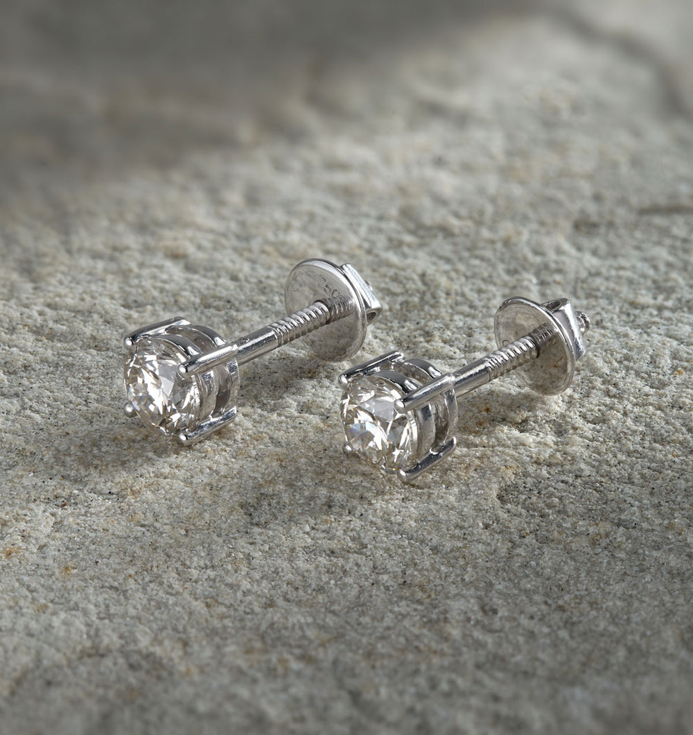 Lab Diamond Studs Earrings 1.00CT F/VS1 Quality 18K White Gold - 5.1mm