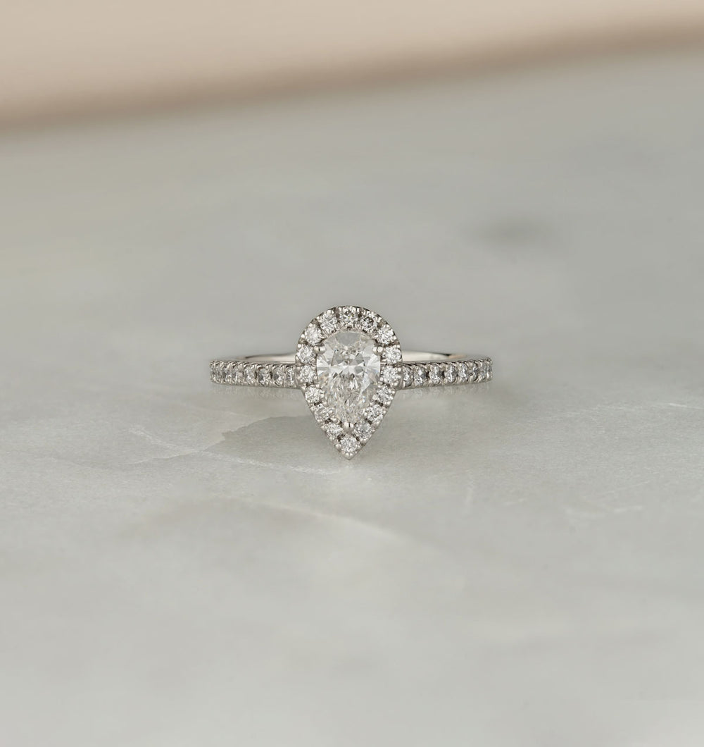Diana Lab Diamond Pear Halo Engagement Ring Platinum 1ct F/VS1