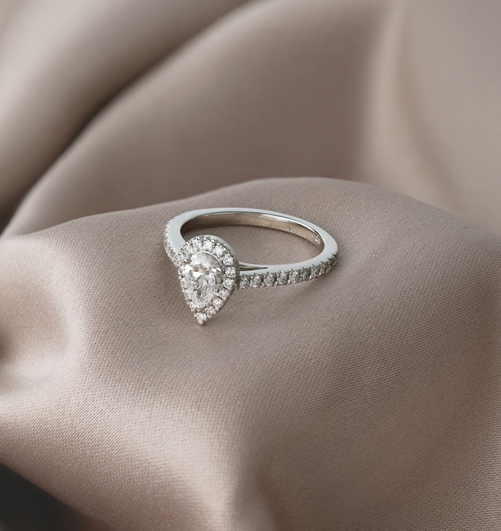 Diana Diamond Pear Halo Engagement Ring Platinum 1ct G/VS1