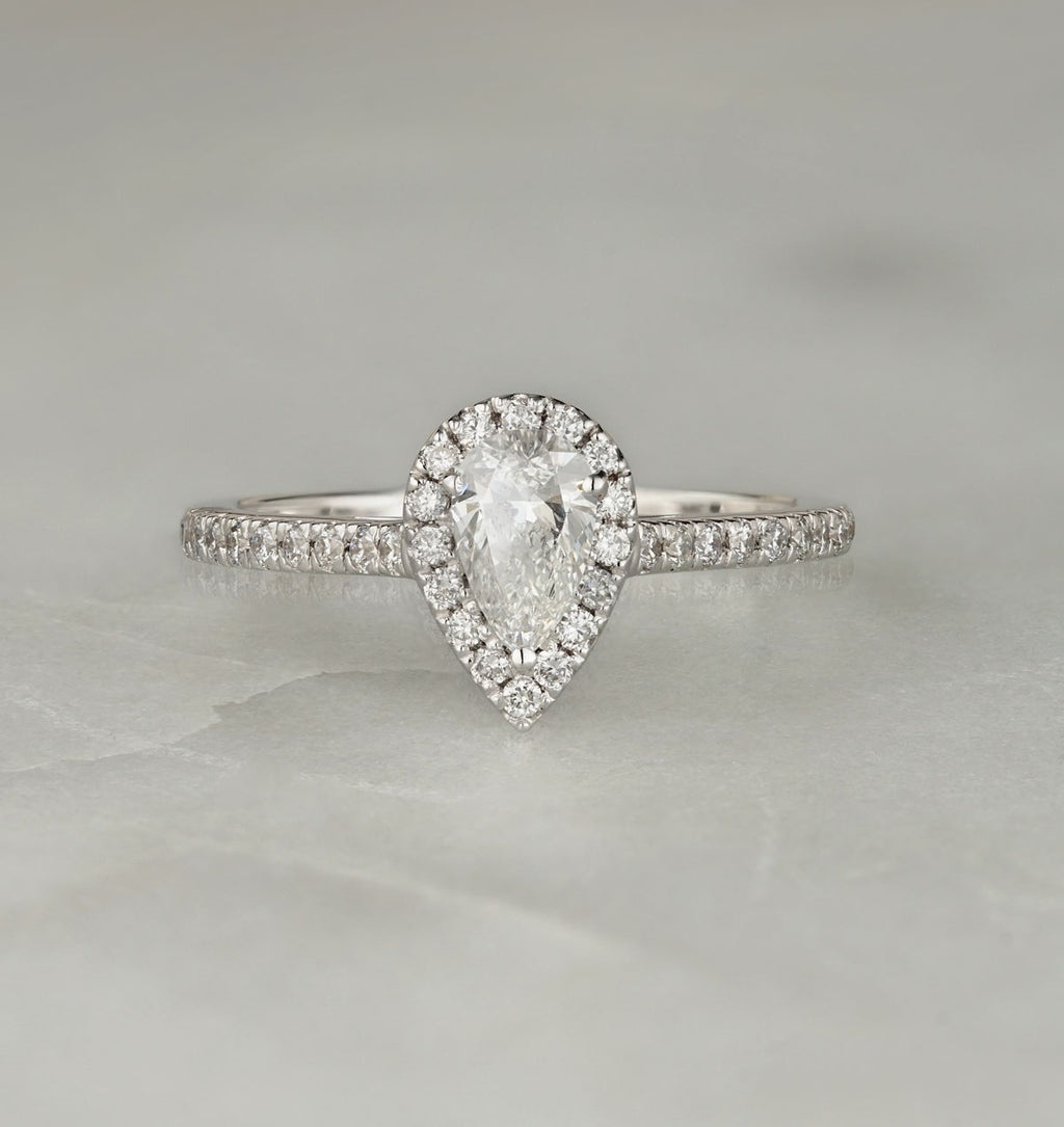 Diana Diamond Pear Halo Engagement Ring Platinum 1ct G/VS
