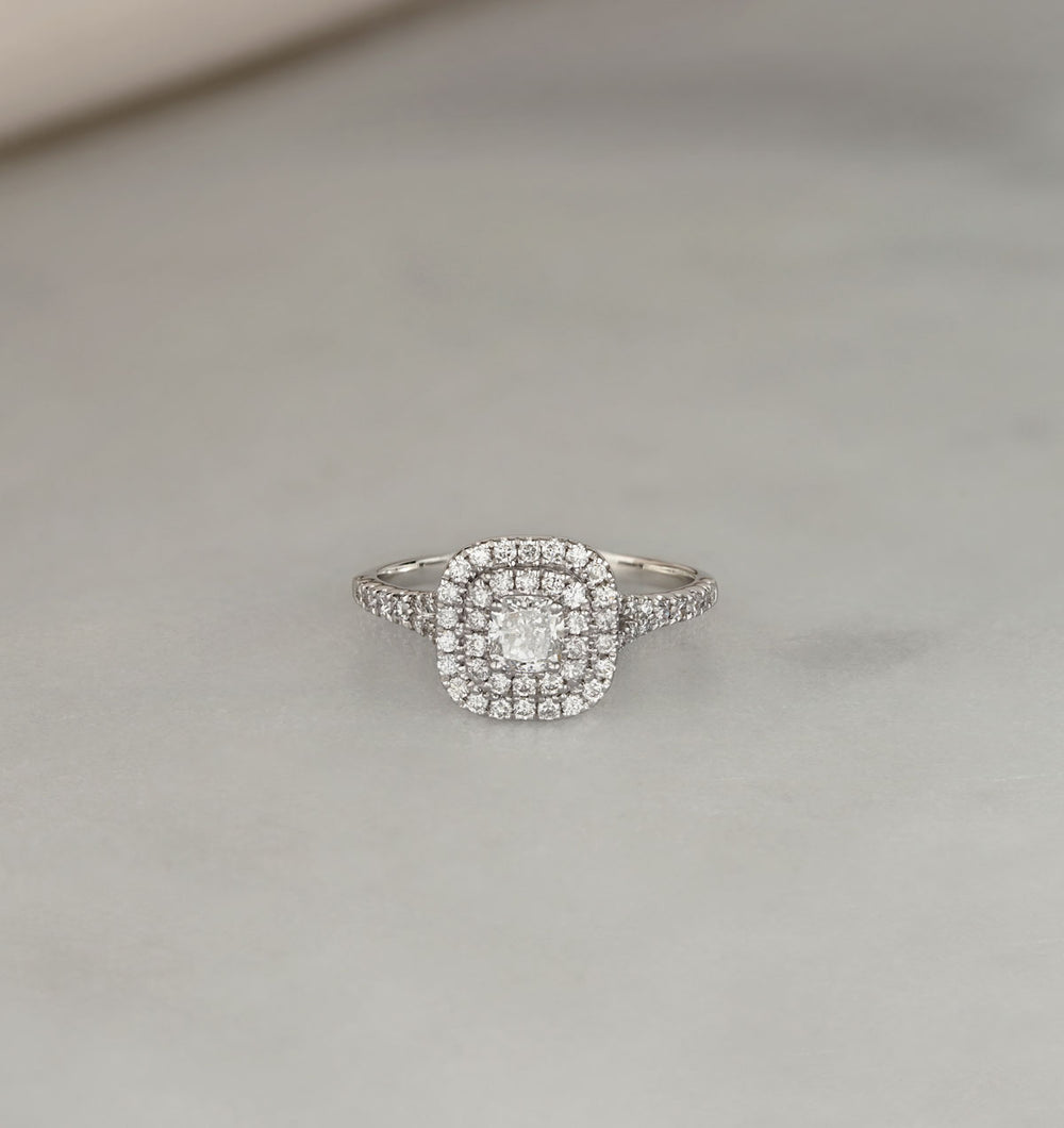 Anastasia Diamond Halo Engagement Ring 18K White Gold 1.30ct G/SI1